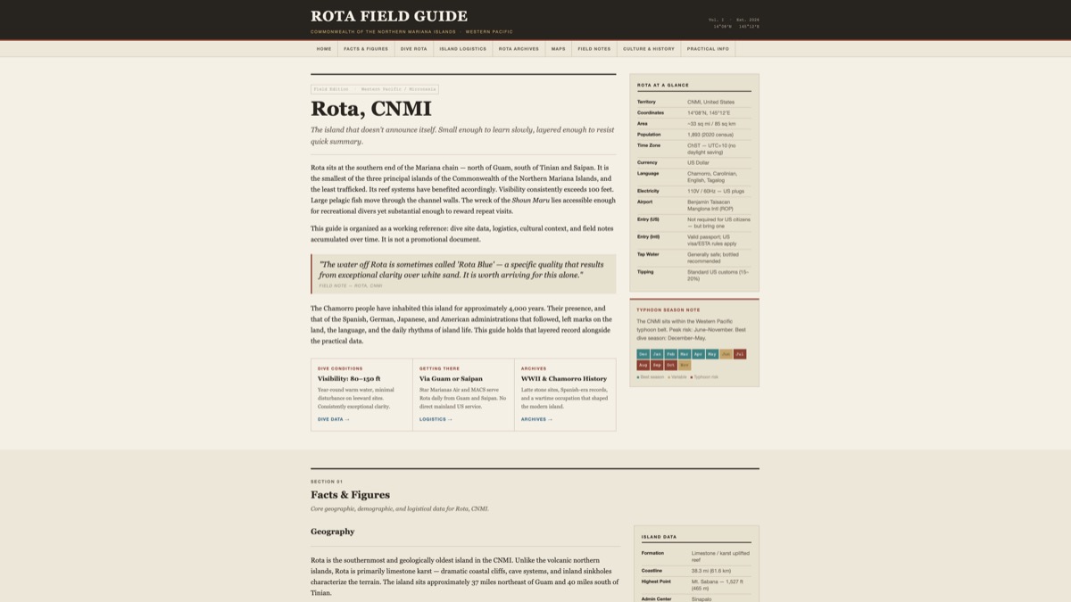 Rota Field Guide website screenshot